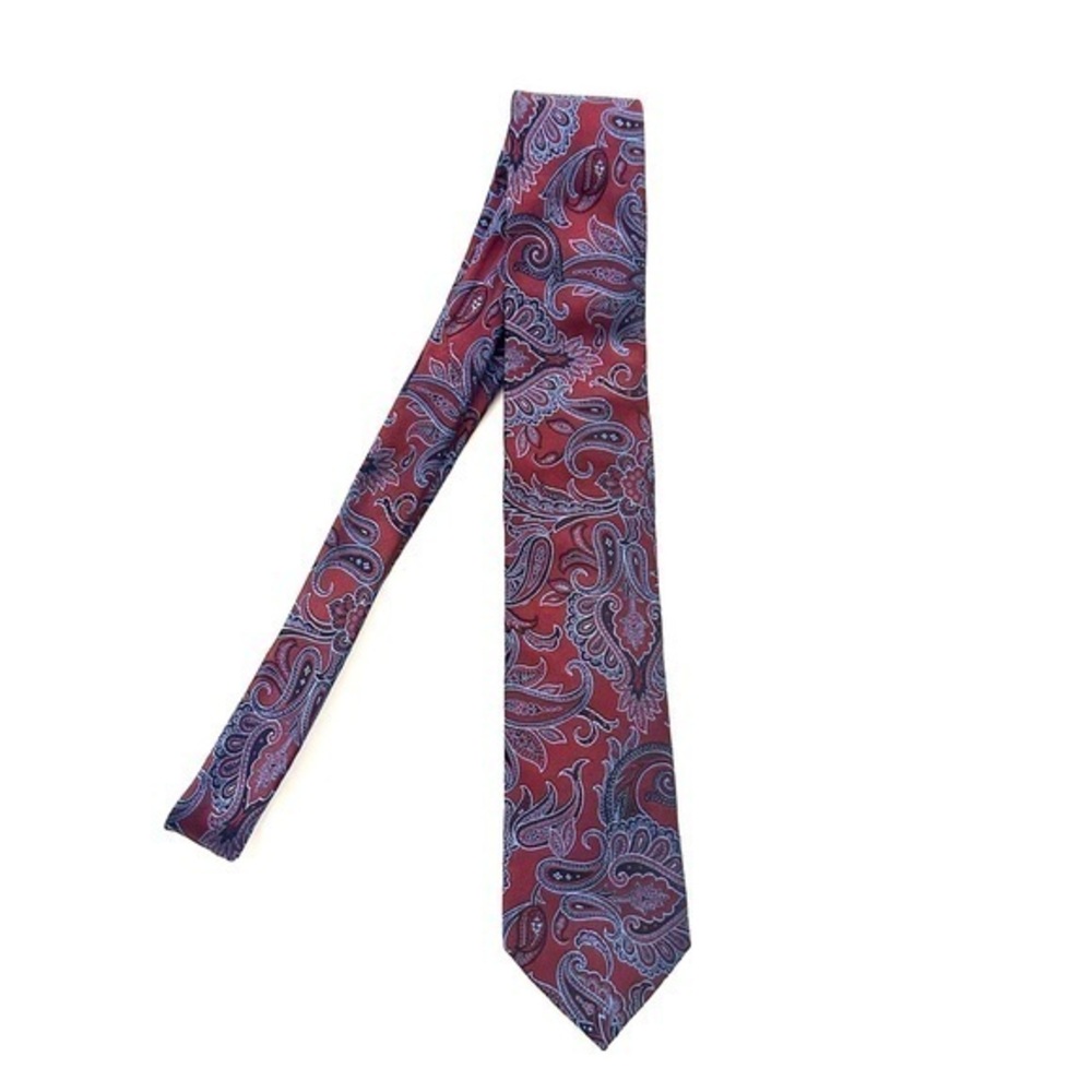 Jos. A. Bank Paisey Tie Burgundy and Blue 100% Silk O/S